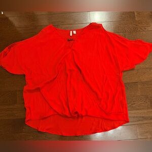NWT Women’s Plus Cato Red Short Sleeve Faux Wrap Cold Shoulder Blouse 18/20